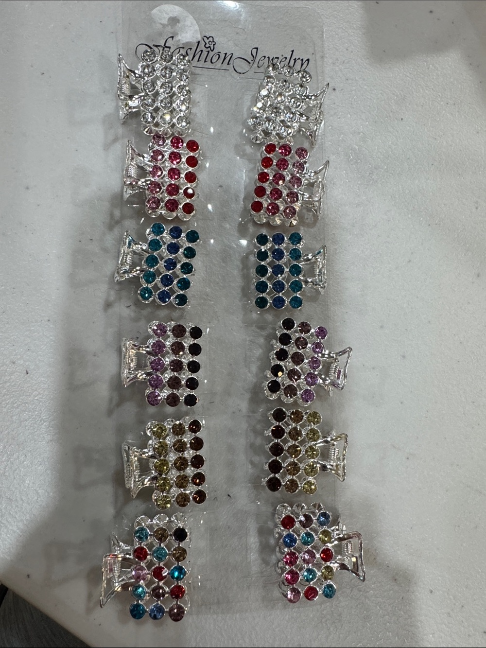 Fashion Jewelry Multicolor Rhinestone Mini Hair Claws - Silver Accents